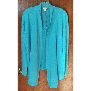 J. Jill Love Linen sz M aqua blue turquiose open front cardigan long sleeves